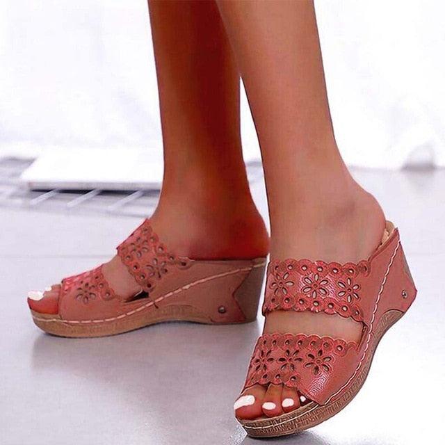Woman Sandals For Beach Slip On Fashion Sandals Women Thick Bottom Footwear Flat Sandals Soft Leather Vintage Summer Casual Non-Slip Beach Platform Shoes Sandals 3