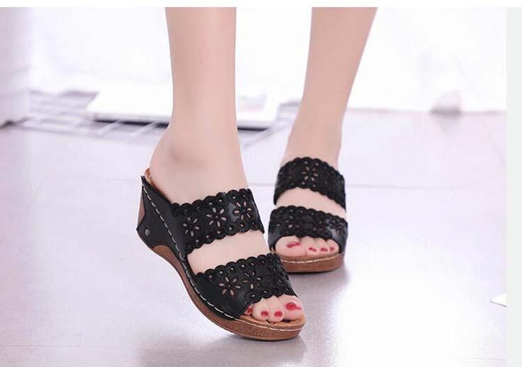 Woman Sandals For Beach Slip On Fashion Sandals Women Thick Bottom Footwear Flat Sandals Soft Leather Vintage Summer Casual Non-Slip Beach Platform Shoes Sandals 8