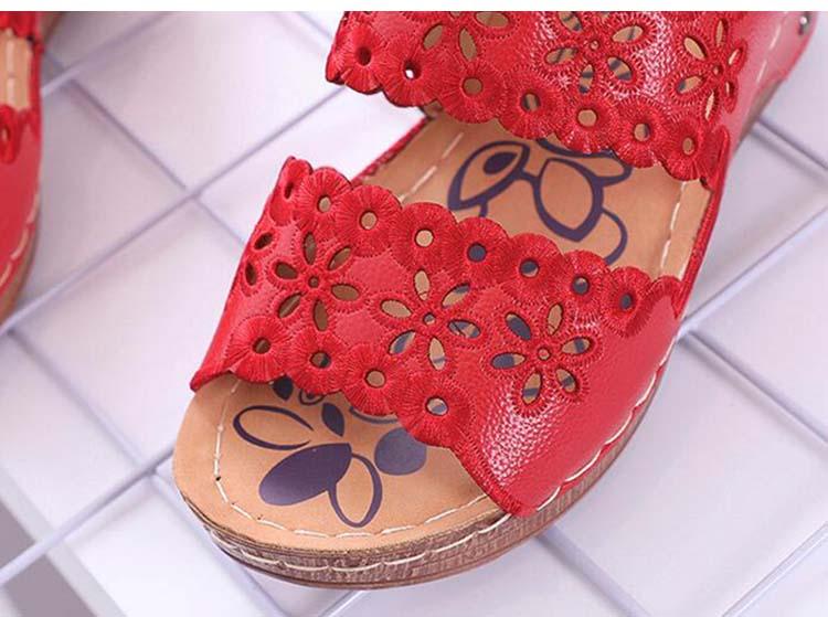 Woman Sandals For Beach Slip On Fashion Sandals Women Thick Bottom Footwear Flat Sandals Soft Leather Vintage Summer Casual Non-Slip Beach Platform Shoes Sandals 9