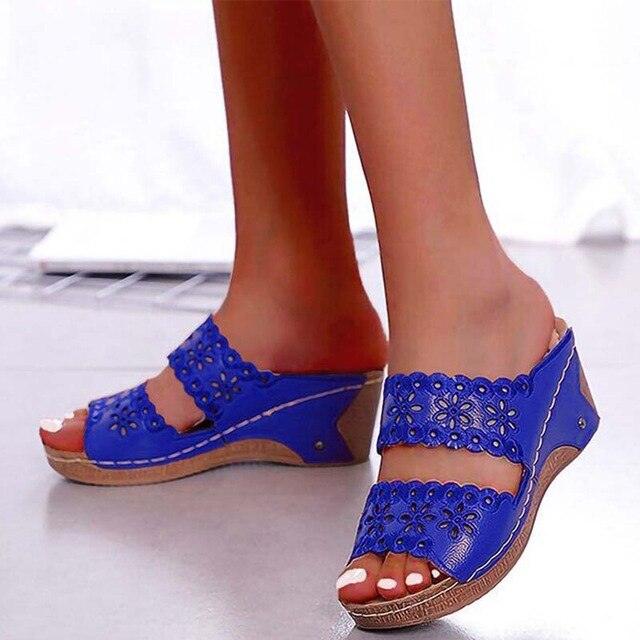 Woman Sandals For Beach Slip On Fashion Sandals Women Thick Bottom Footwear Flat Sandals Soft Leather Vintage Summer Casual Non-Slip Beach Platform Shoes Sandals 4