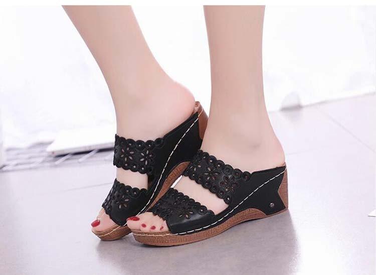 Woman Sandals For Beach Slip On Fashion Sandals Women Thick Bottom Footwear Flat Sandals Soft Leather Vintage Summer Casual Non-Slip Beach Platform Shoes Sandals 19