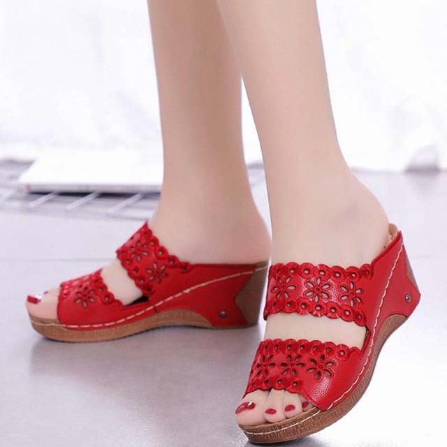 Woman Sandals For Beach Slip On Fashion Sandals Women Thick Bottom Footwear Flat Sandals Soft Leather Vintage Summer Casual Non-Slip Beach Platform Shoes Sandals 20