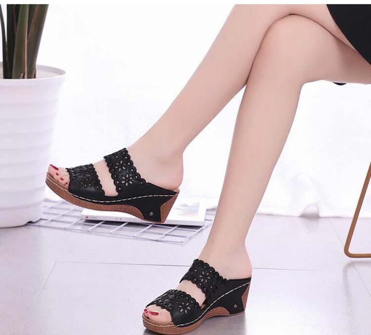 Woman Sandals For Beach Slip On Fashion Sandals Women Thick Bottom Footwear Flat Sandals Soft Leather Vintage Summer Casual Non-Slip Beach Platform Shoes Sandals 13
