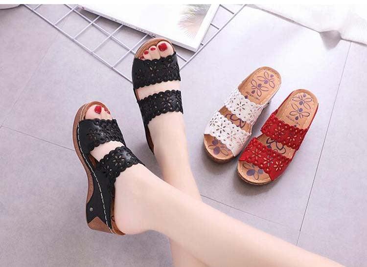 Woman Sandals For Beach Slip On Fashion Sandals Women Thick Bottom Footwear Flat Sandals Soft Leather Vintage Summer Casual Non-Slip Beach Platform Shoes Sandals 15