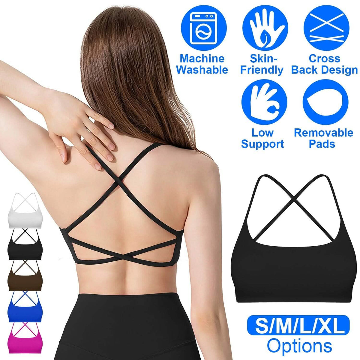 Women Cross Back Sport Bras Padded with Removable Pads Thin Straps 14