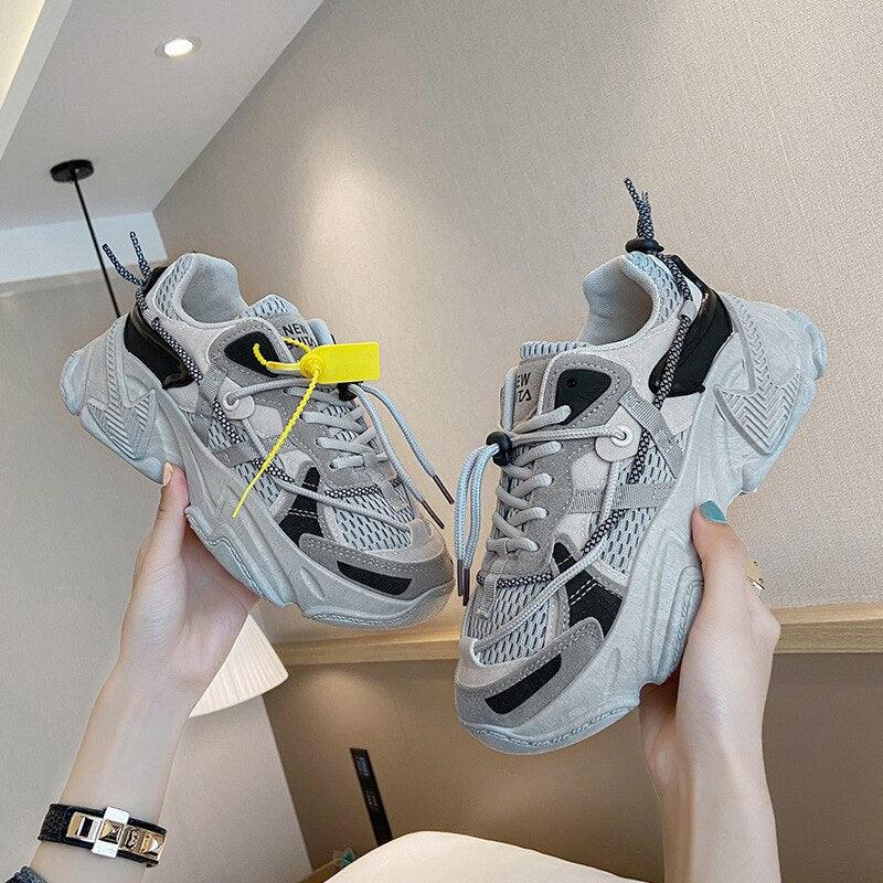 Women Fashion Sneakers Casual Leather Sports Shoes Sneakers Comfortable Walking Footwear Fashion New Lightweight Casual Thick Sneakers 23