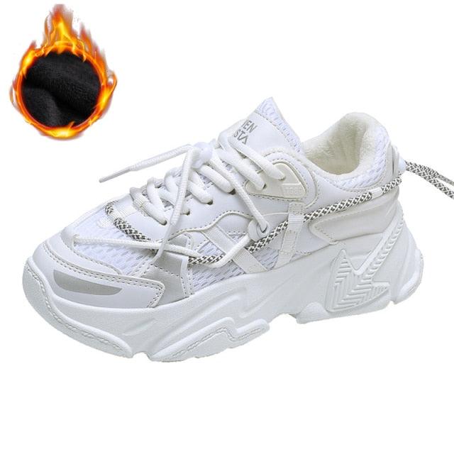 Women Fashion Sneakers Casual Leather Sports Shoes Sneakers Comfortable Walking Footwear Fashion New Lightweight Casual Thick Sneakers 10