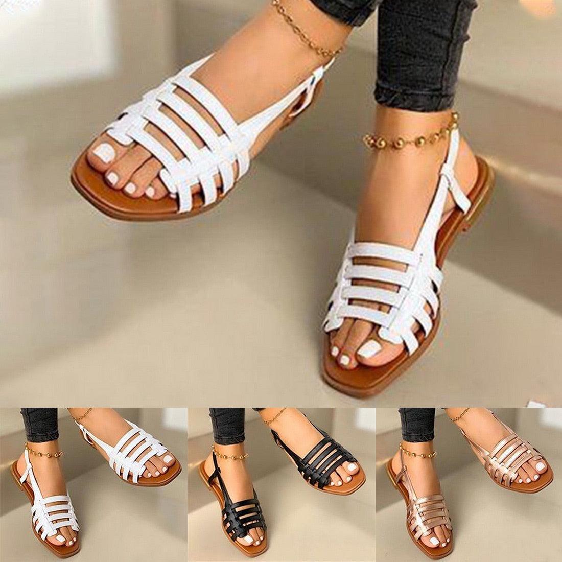 Women Sandals Summer Hollow Out Shoes Open Toe Beach Flats Ladies Footwear Strappy Flat Sandals Adjustable Casual Sandal With Open Toe Slingback Elegant Sandals 2
