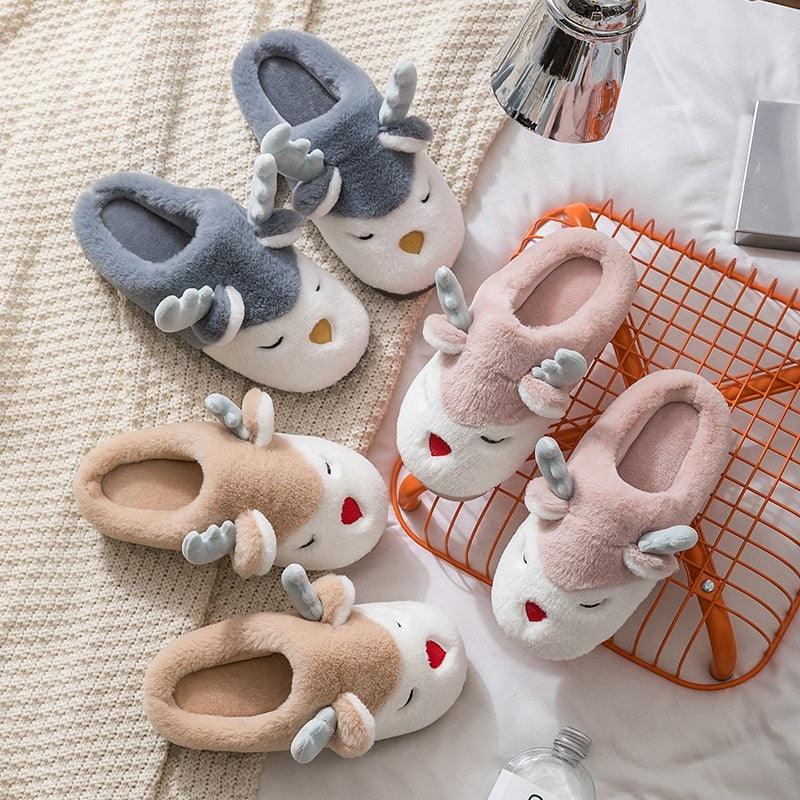 Women Winter Home Slippers Deer Elk Non-slip Soft Warm House Shoes Mens GIrs Indoor Bedroom Couples Floor Footwear Fuzzy House Slippers For Women Durable Furry Bedroom Slipper Lightweight And Non-Slip 7