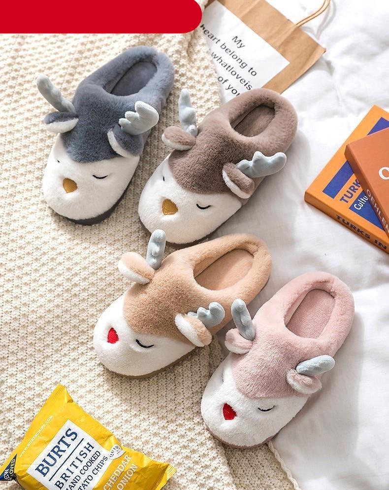 Women Winter Home Slippers Deer Elk Non-slip Soft Warm House Shoes Mens GIrs Indoor Bedroom Couples Floor Footwear Fuzzy House Slippers For Women Durable Furry Bedroom Slipper Lightweight And Non-Slip 4