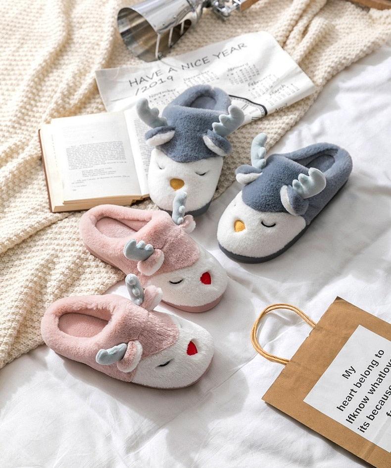 Women Winter Home Slippers Deer Elk Non-slip Soft Warm House Shoes Mens GIrs Indoor Bedroom Couples Floor Footwear Fuzzy House Slippers For Women Durable Furry Bedroom Slipper Lightweight And Non-Slip 3
