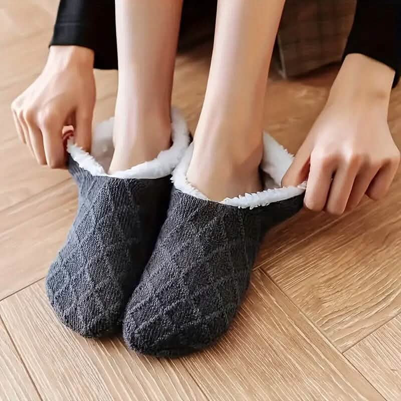 Women's Autumn Winter Plush Lined Indoor Low Cut Socks 1