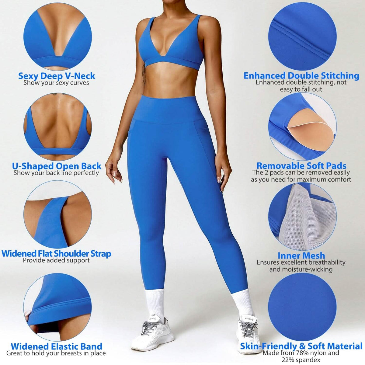 Women's Deep V-Neck U-Shaped Back Sports Bra 12