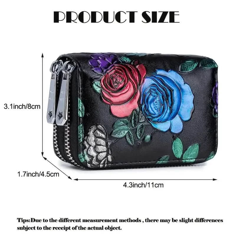 Women's Floral Faux Leather Double Zipper Card Holder and Coin Purse 9