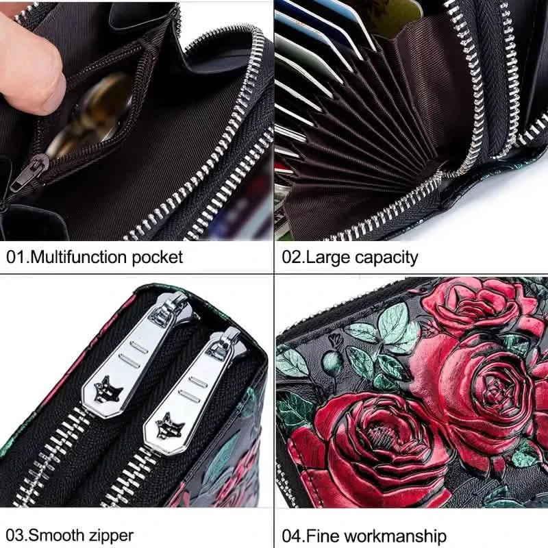 Women's Floral Faux Leather Double Zipper Card Holder and Coin Purse 5