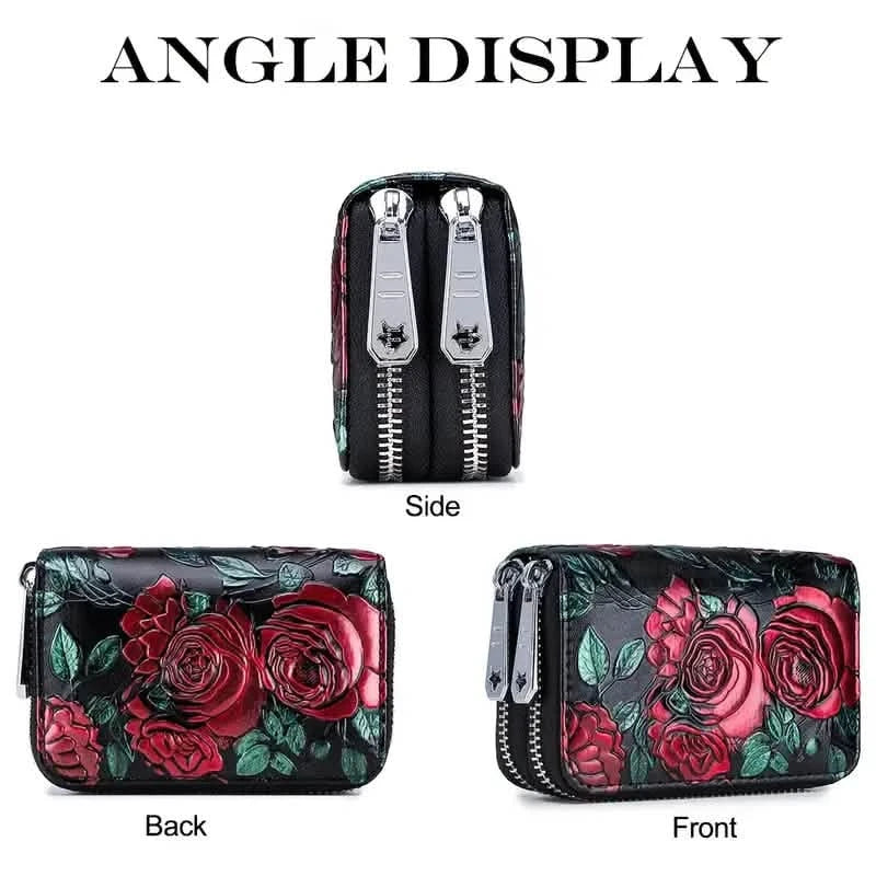 Women's Floral Faux Leather Double Zipper Card Holder and Coin Purse 7