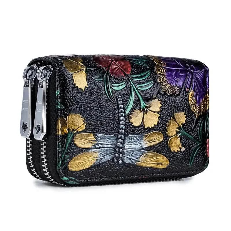 Women's Floral Faux Leather Double Zipper Card Holder and Coin Purse 3