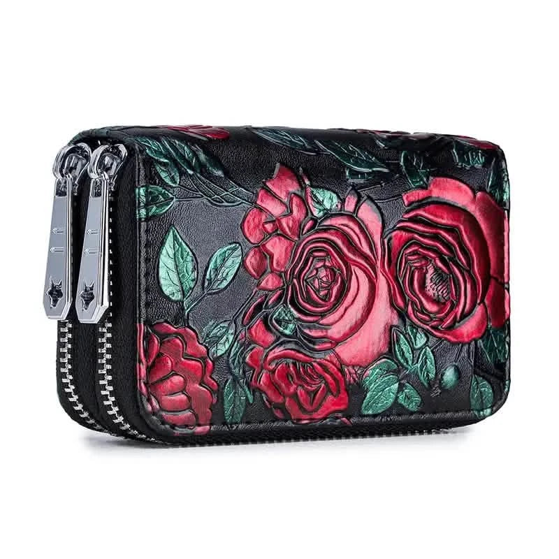 Women's Floral Faux Leather Double Zipper Card Holder and Coin Purse 2