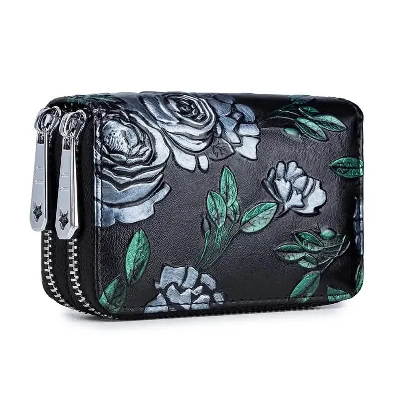 Women's Floral Faux Leather Double Zipper Card Holder and Coin Purse 4