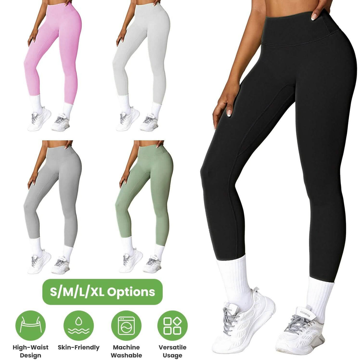 Women's High Waist Workout Leggings Tummy Control Compression with 25" Inseam No Front Seam 9
