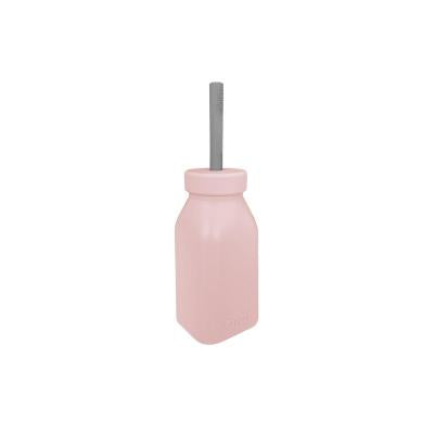 OiOi Silicone Baby Bottle & Straw Sippy Cup Set - Non-Toxic, Eco-Friendly, Easy-Grip - Perfect for BLW Feeding & Toddler Training (Pinky Pink/Powder Grey) 1