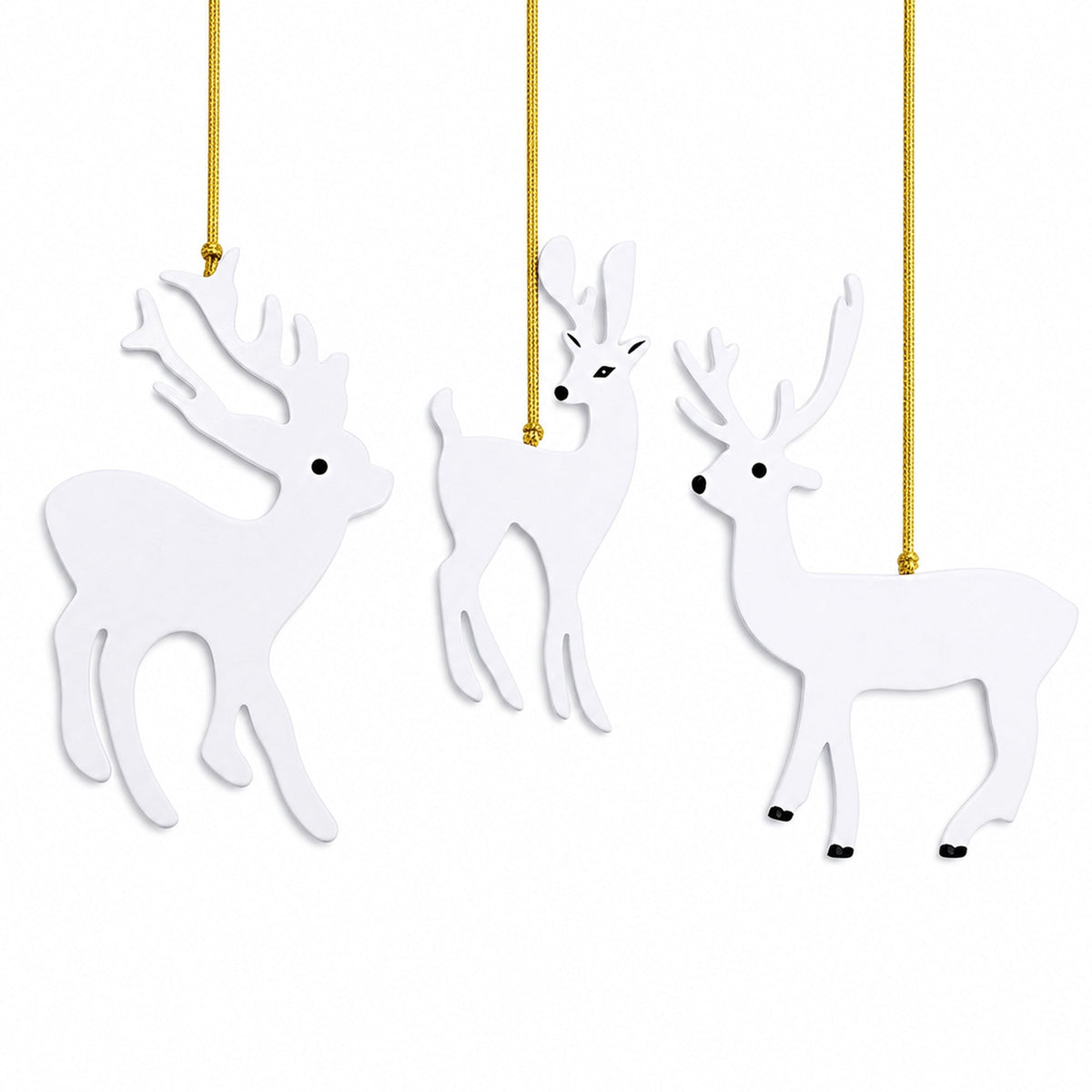 Set of 3 White Deer Wooden Christmas Ornaments 7 Inches 1