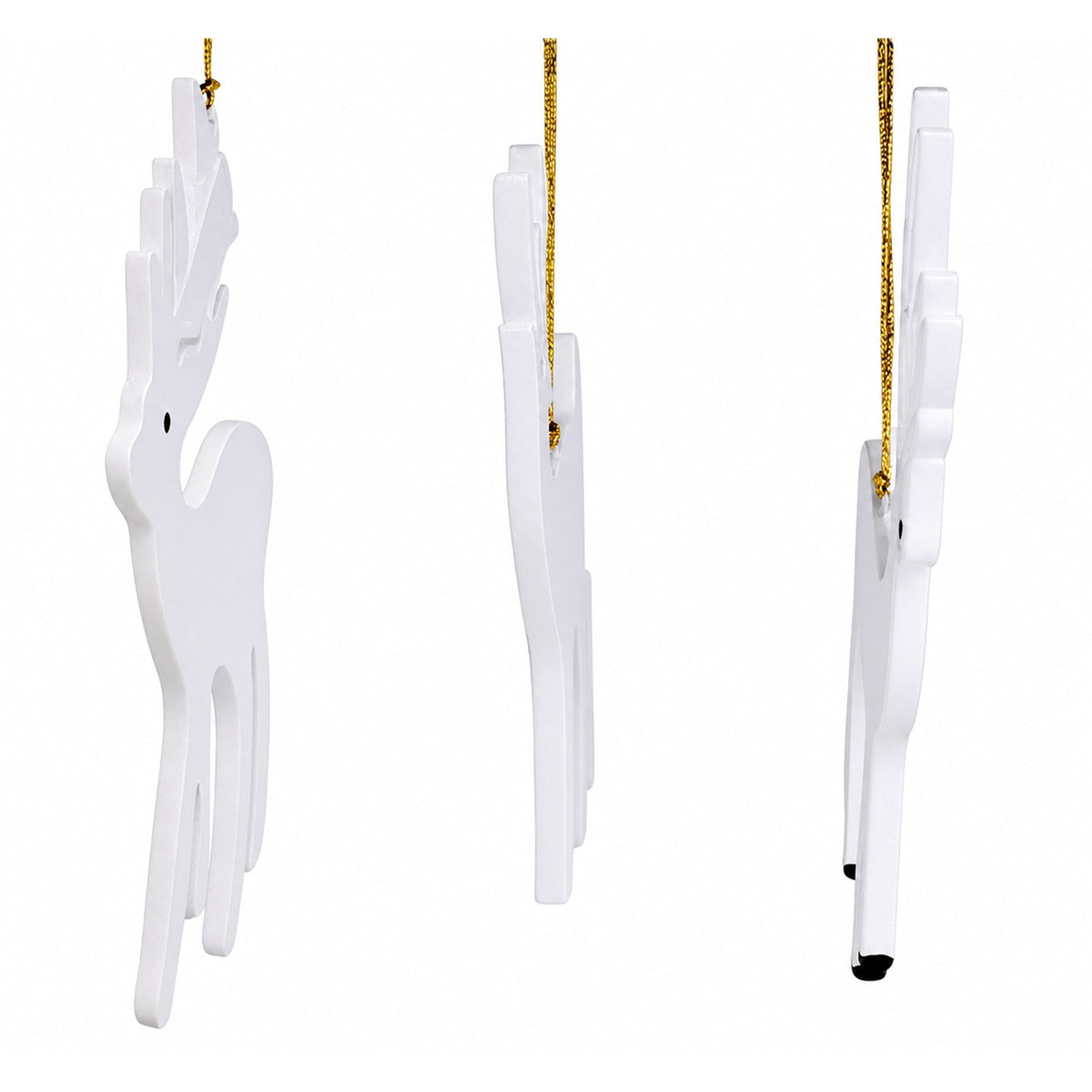 Set of 3 White Deer Wooden Christmas Ornaments 7 Inches 2