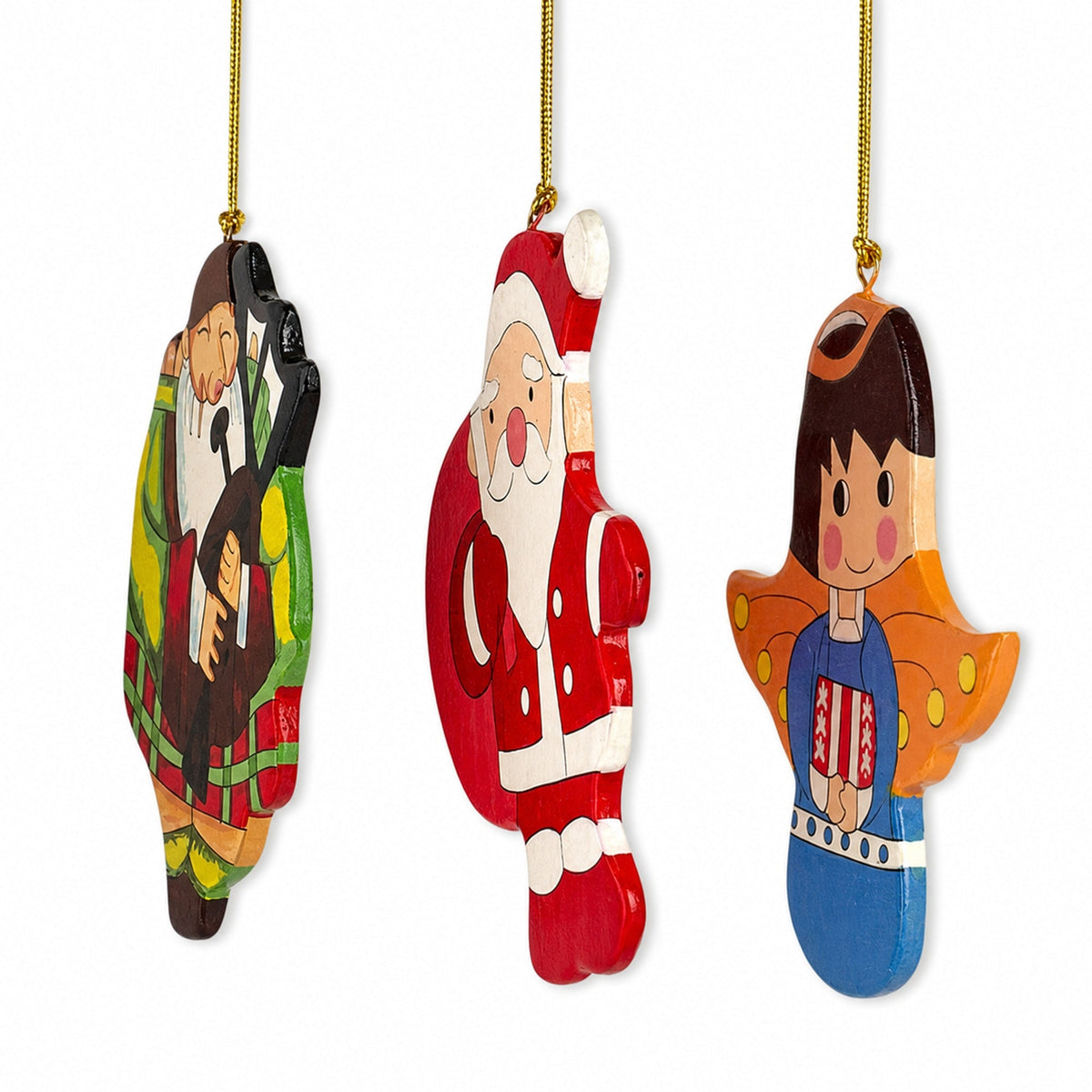 Scottish Bagpiper, Angel & Santa Wooden Christmas Ornaments 2