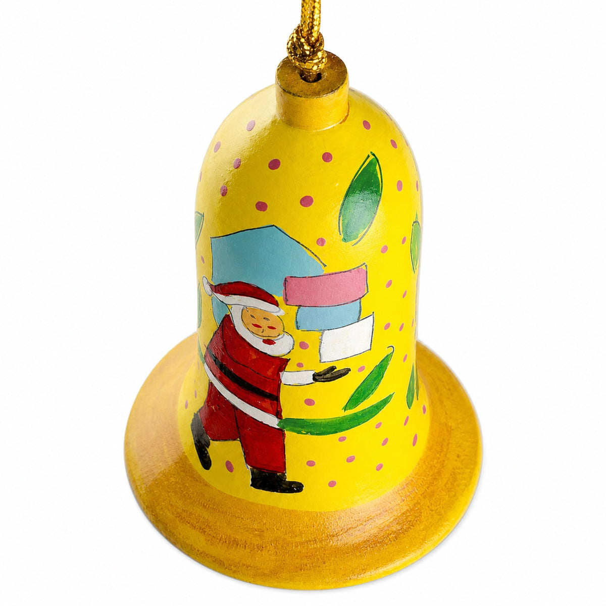 Set of 3 Vintage-Style Santa Holiday Bell Wooden Christmas Ornaments 2